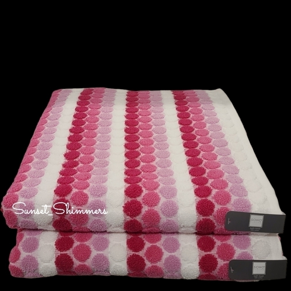 6pc Soho Living Bath Hand Tip Striped Dot Pink Ombre Towel Set New - Picture 6 of 11